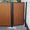 straight top golden oak pedestrian gate with fencing